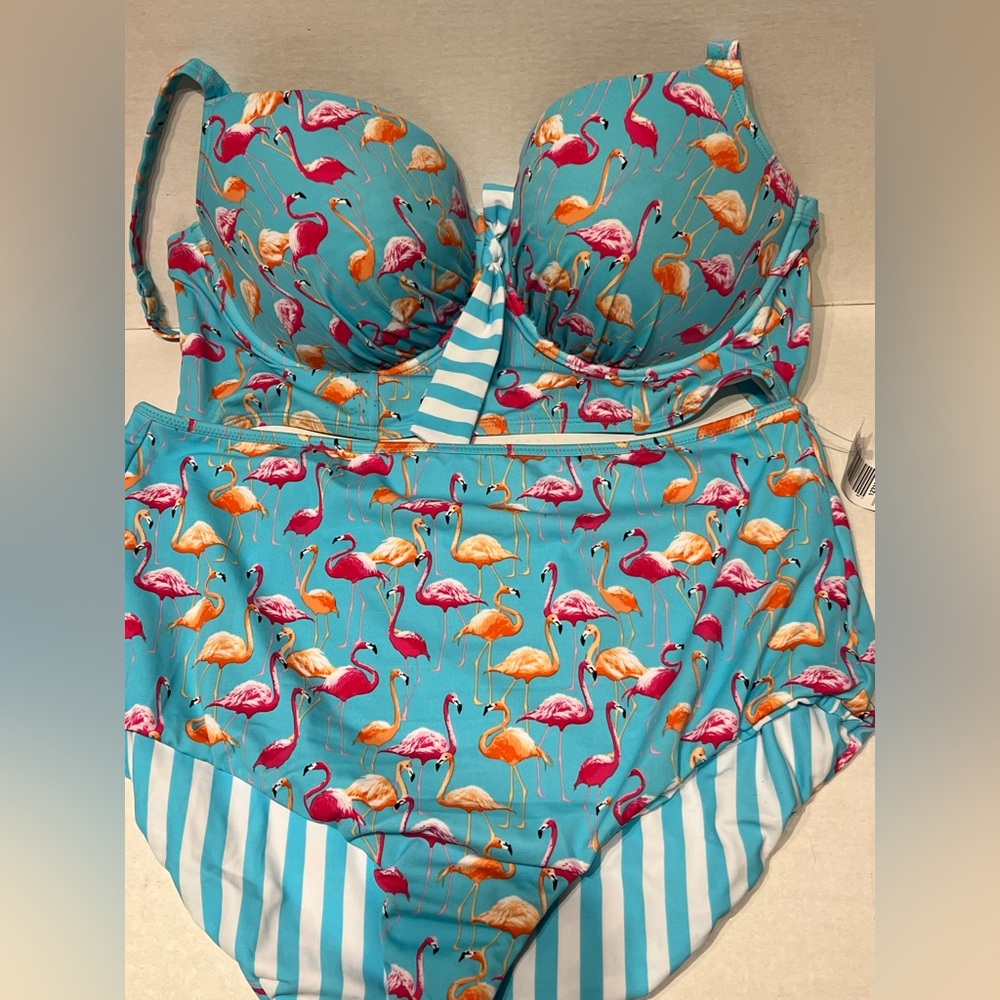 Torrid Flamingo Print Bikini - Teal and Multicolor